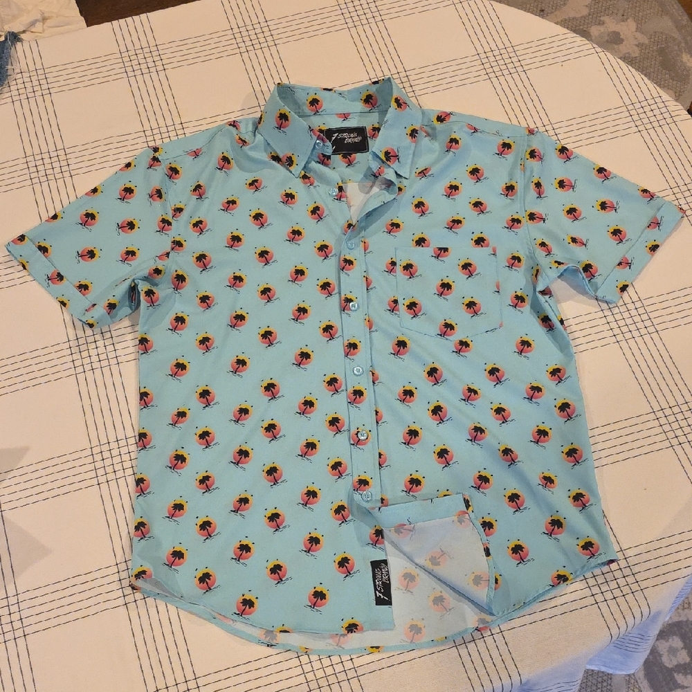 Aqua Sunset Print Casual Men's Shirt